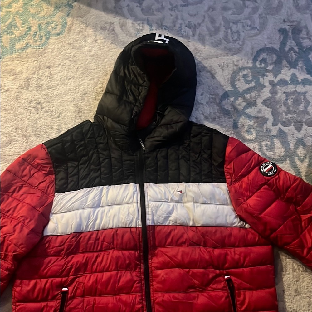 Tommy Hilfiger Red and Black Puffer Jacket